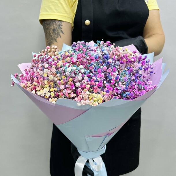 Букет живых цветов из разноцветных гипсофил 9 шт