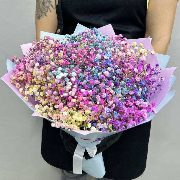 Букет живых цветов из разноцветных гипсофил 7 шт