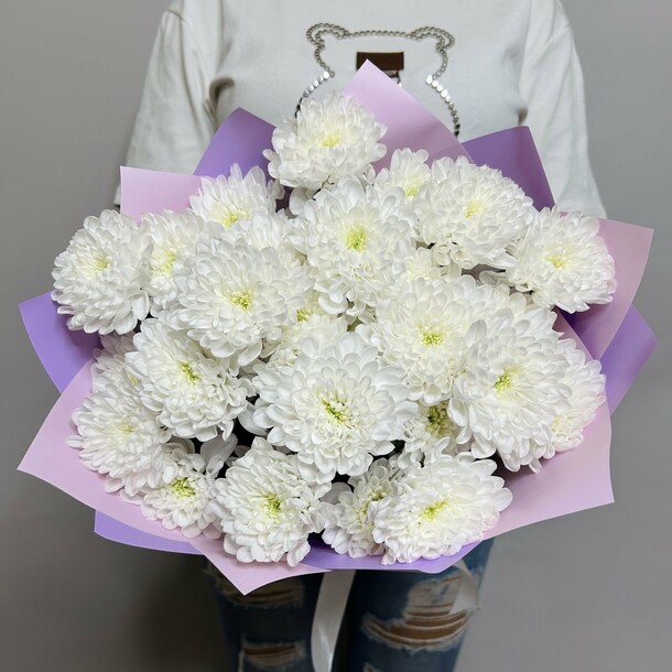 Букет живых цветов из кустовых хризантем 5 шт