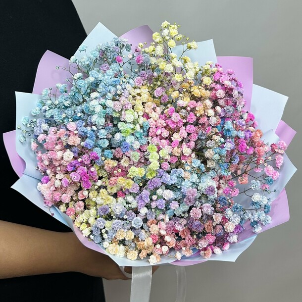 Букет живых цветов из разноцветных гипсофил 3 шт